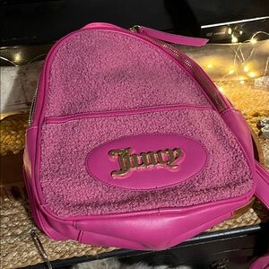 Juicy Couture Fuchsia Sherpa Backpack with Gold Logo
